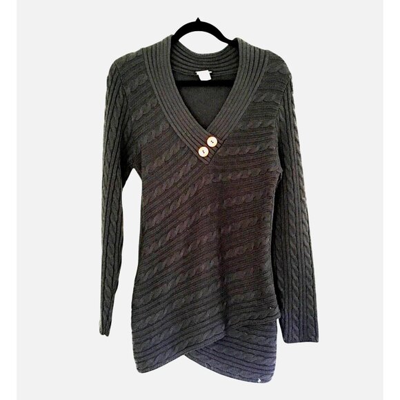Venus Womens Black Cable Knit Sweater With Asymmetrical Hem & Button Detail Size - Picture 1 of 7